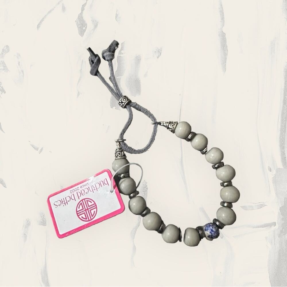Buckhead Betties Gray & Blue Beaded Adjustable Bracelet NEW